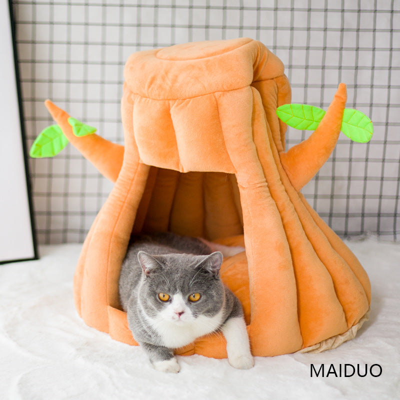 Plush Tree Stump Cat House