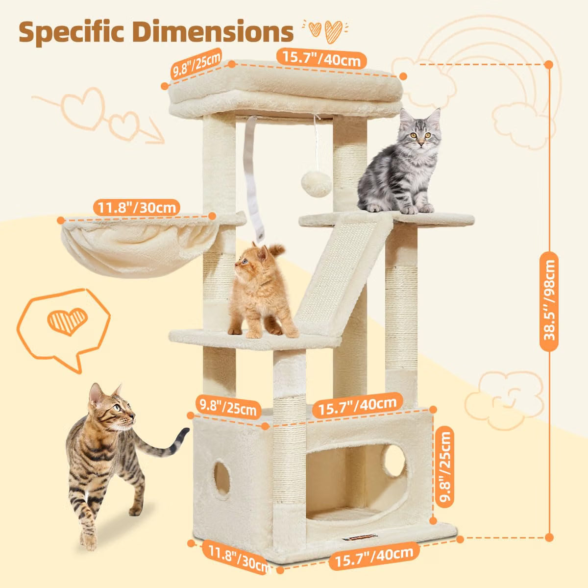 Compact Cat Tree 98 cm, Beige