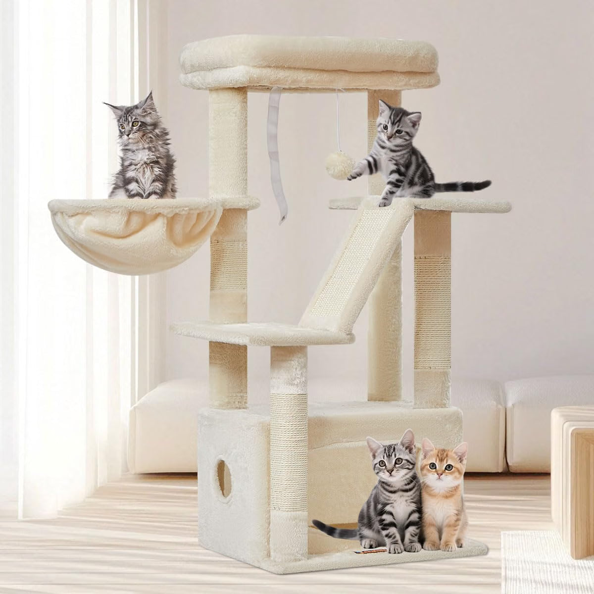 Compact Cat Tree 98 cm, Beige