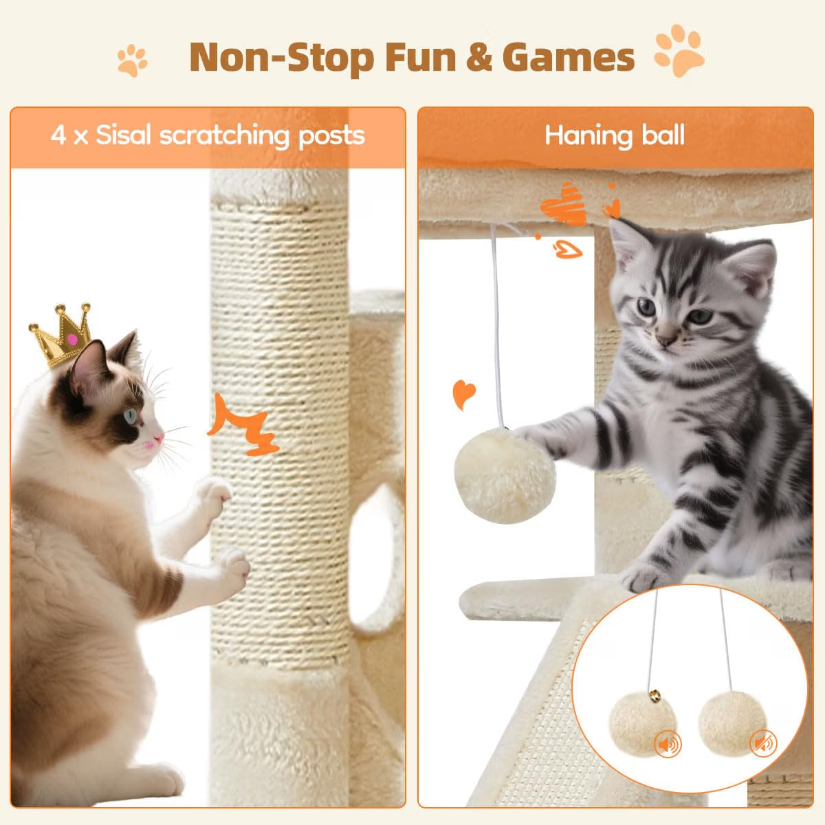 Compact Cat Tree 98 cm, Beige