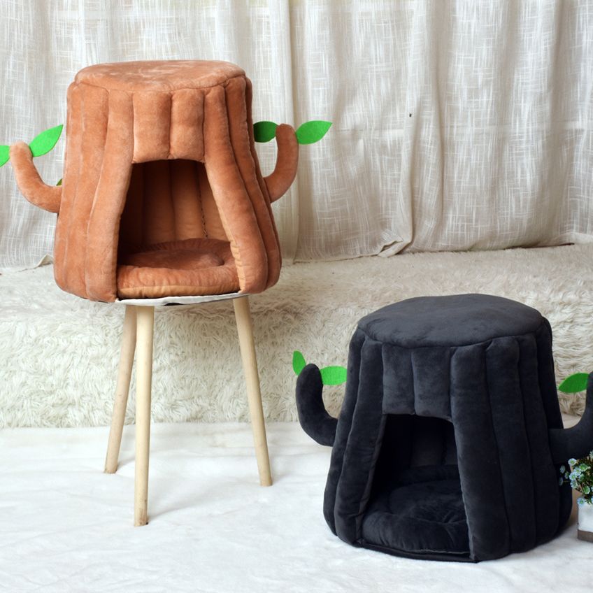 Plush Tree Stump Cat House