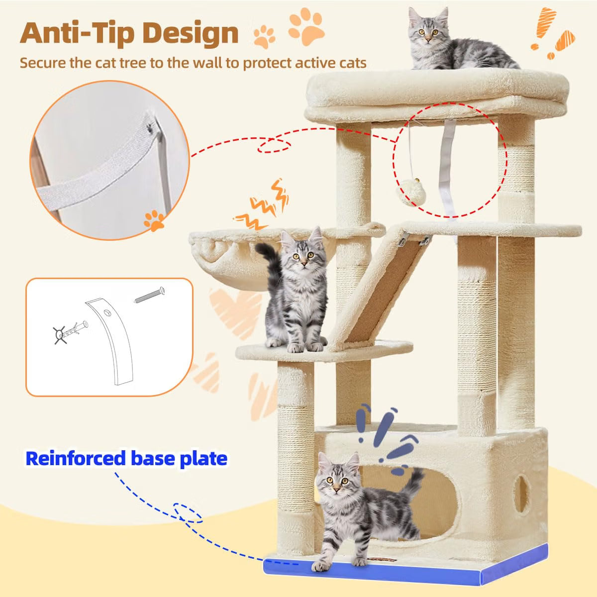 Compact Cat Tree 98 cm, Beige