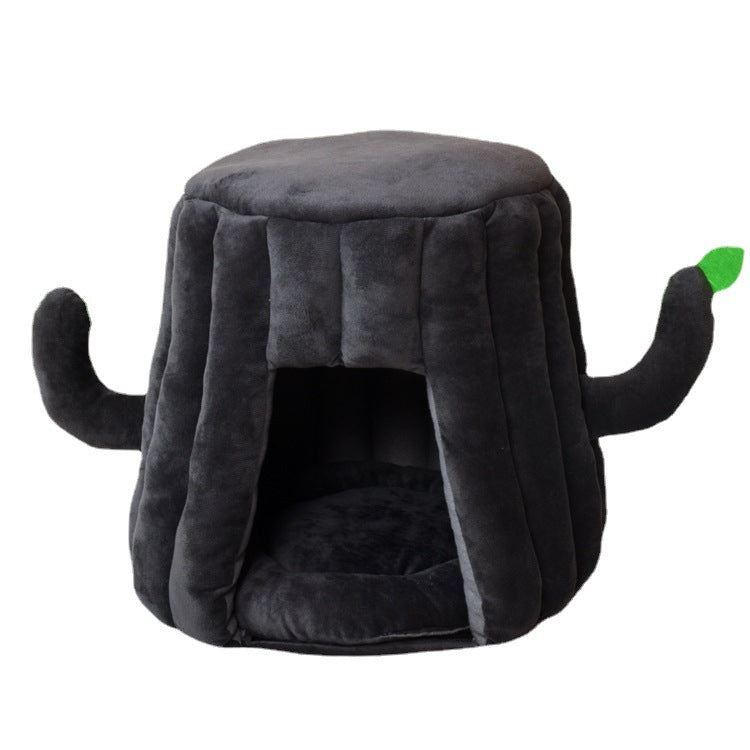 Plush Tree Stump Cat House