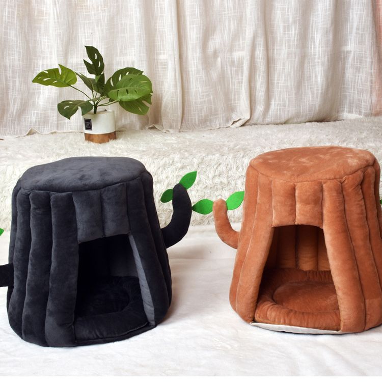 Plush Tree Stump Cat House